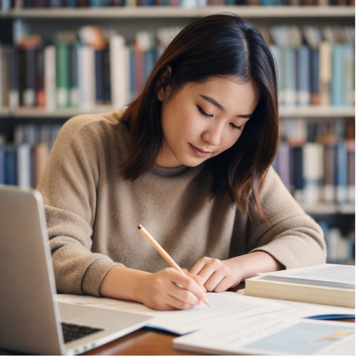 Étudiante travaillant son dossier