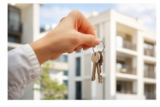 Clés devant un immeuble d'habitation